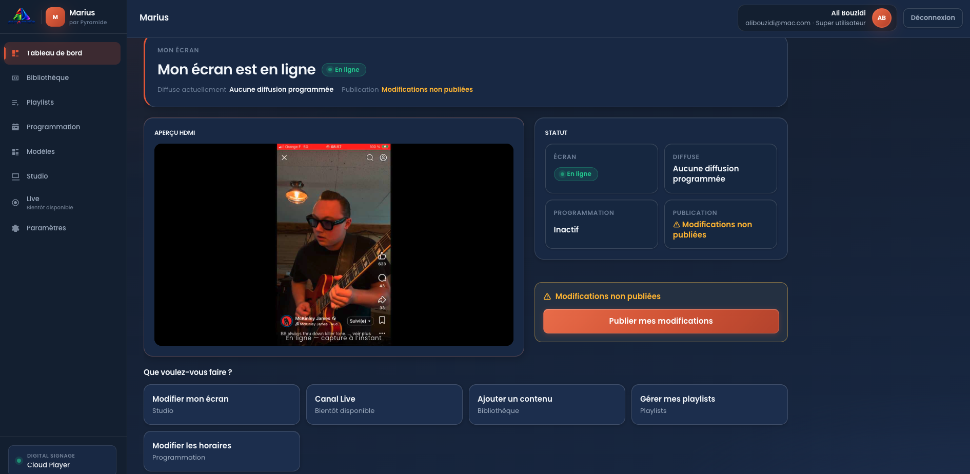 Marius — tableau de bord et publication